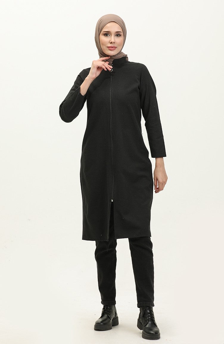 Sefa Merve Zippered Coat 6109-03 Black - Image 2