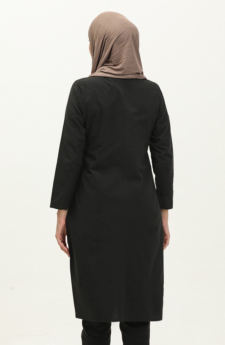 Sefa Merve Zippered Coat 6109-03 Black - Image 5