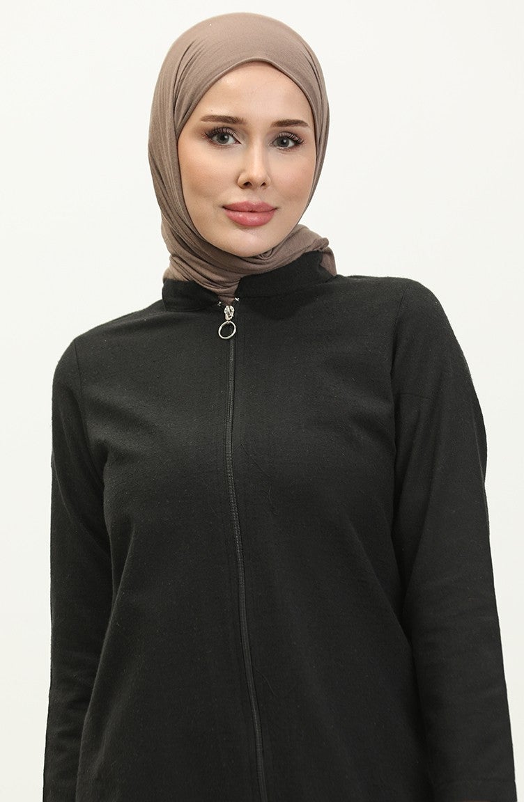 Sefa Merve Zippered Coat 6109-03 Black - Image 3