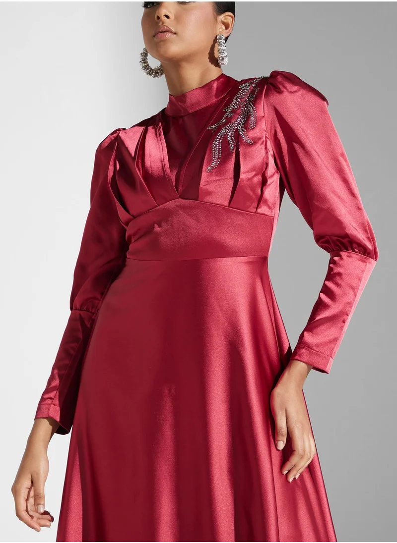 Khizana Puff Sleeve Embellished Dress