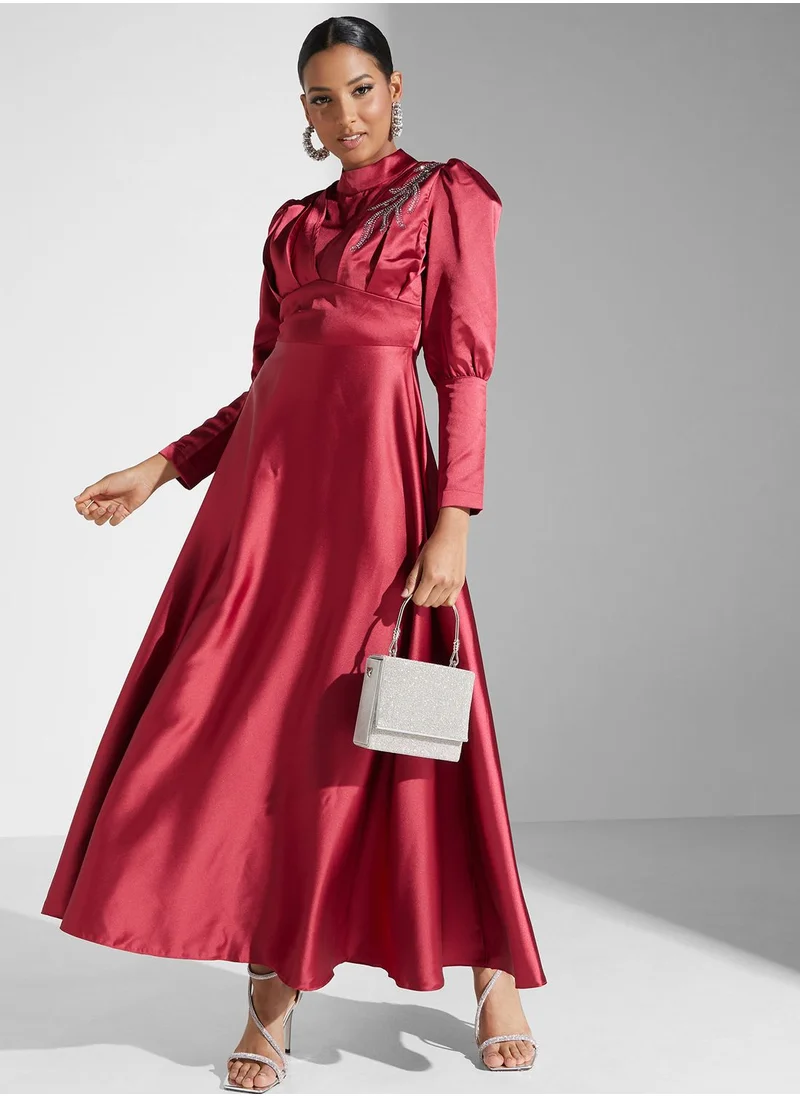 Khizana Puff Sleeve Embellished Dress