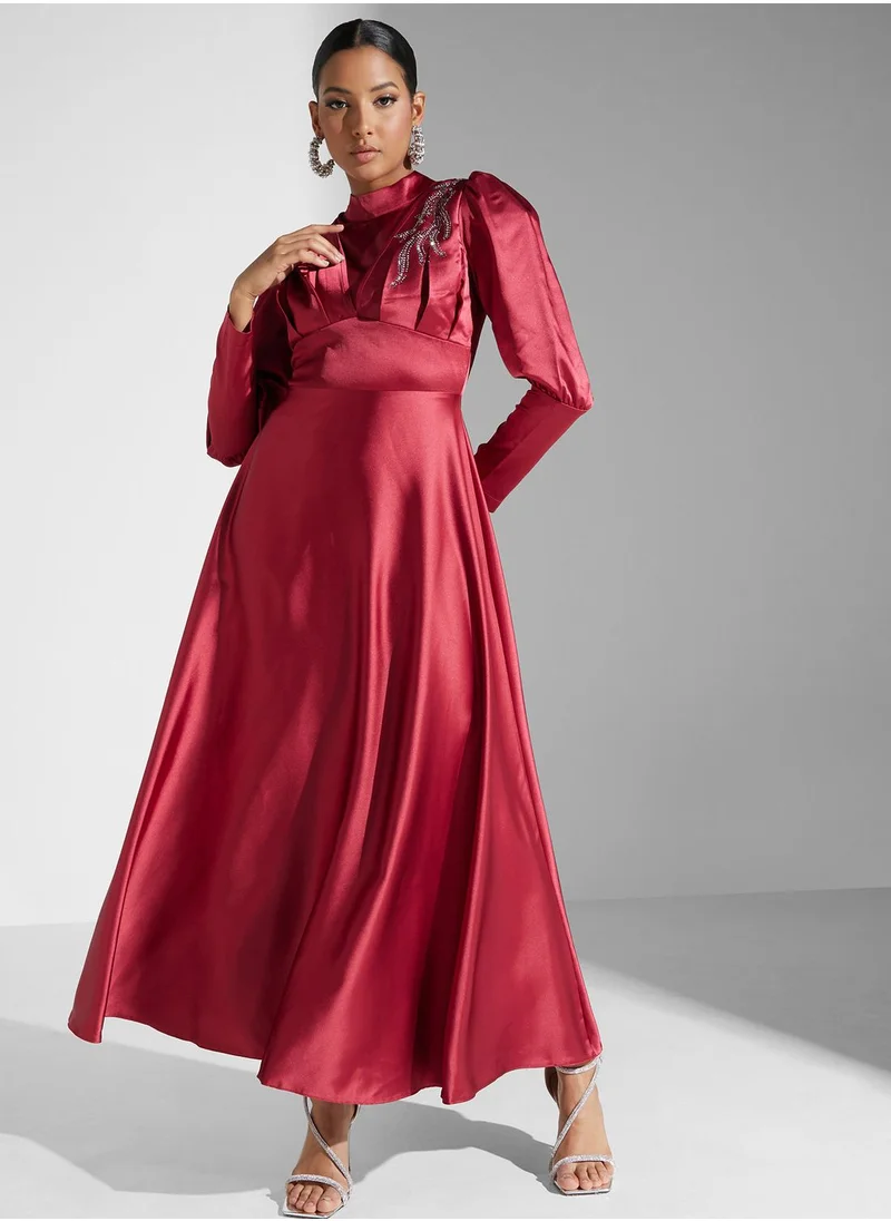Khizana Puff Sleeve Embellished Dress
