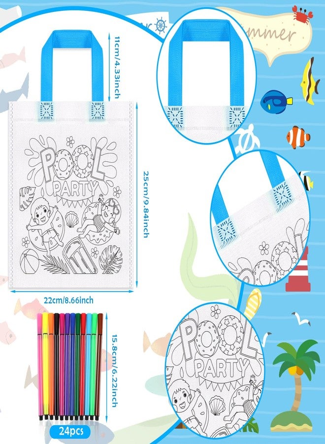 هواف مجموعة HOWAF المكونة من 12 قطعة من أكياس الحلوى الملونة لحفلات المسبح الصيفية، أكياس هدايا تلوين لحفلات المسبح مع أقلام تلوين للأطفال، أكياس هدايا تلوين لحفلات الشاطئ، أكياس قماشية قابلة لإعادة الاستخدام لحفلات أعياد الميلاد في المسبح. - Image 2