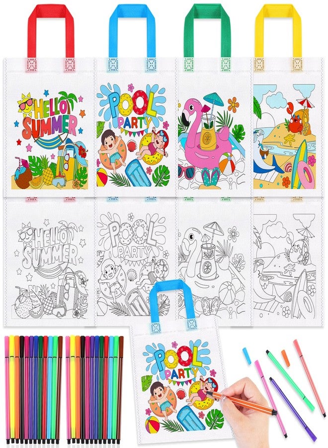 هواف مجموعة HOWAF المكونة من 12 قطعة من أكياس الحلوى الملونة لحفلات المسبح الصيفية، أكياس هدايا تلوين لحفلات المسبح مع أقلام تلوين للأطفال، أكياس هدايا تلوين لحفلات الشاطئ، أكياس قماشية قابلة لإعادة الاستخدام لحفلات أعياد الميلاد في المسبح. - Image 1