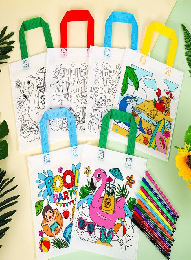 هواف مجموعة HOWAF المكونة من 12 قطعة من أكياس الحلوى الملونة لحفلات المسبح الصيفية، أكياس هدايا تلوين لحفلات المسبح مع أقلام تلوين للأطفال، أكياس هدايا تلوين لحفلات الشاطئ، أكياس قماشية قابلة لإعادة الاستخدام لحفلات أعياد الميلاد في المسبح. - Image 4