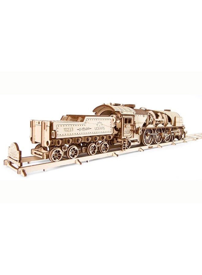 UGEARS 3D Puzzles for Adults - V-Express Steam Train with Tender Idea- 3D Wooden Puzzle Model Kits for Adults and Teens Building Kit Wooden Model Kits - Image 1
