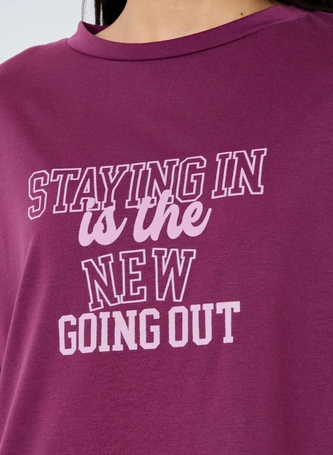 Styli Styli Slogan Print Dropped Shoulder Sleep T-Shirt Dress