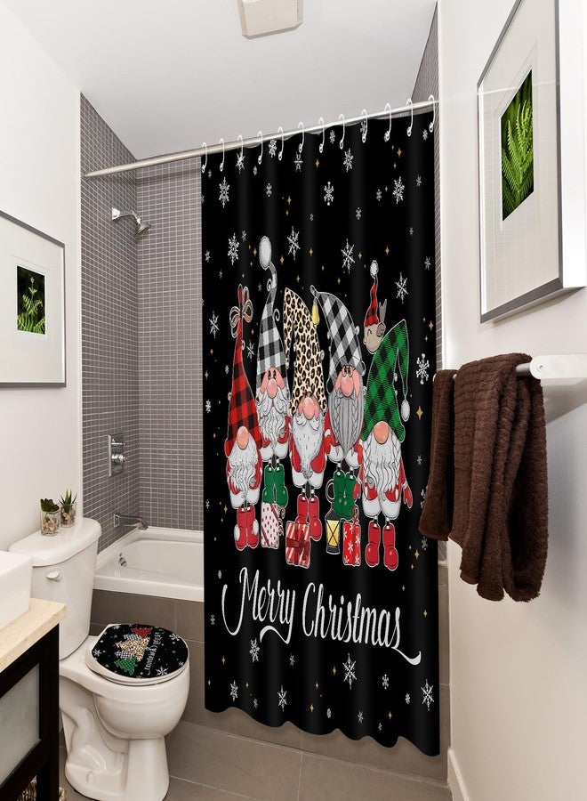 Rtteri 4 Pcs Christmas Shower Curtain Set with Non Slip Rug Toilet Lid Cover Bath Mat Christmas Bathroom Sets with 12 Pcs Hooks for Xmas Holiday Bathroom Decor, 72 x 72 Inch (Gnome) - Image 3