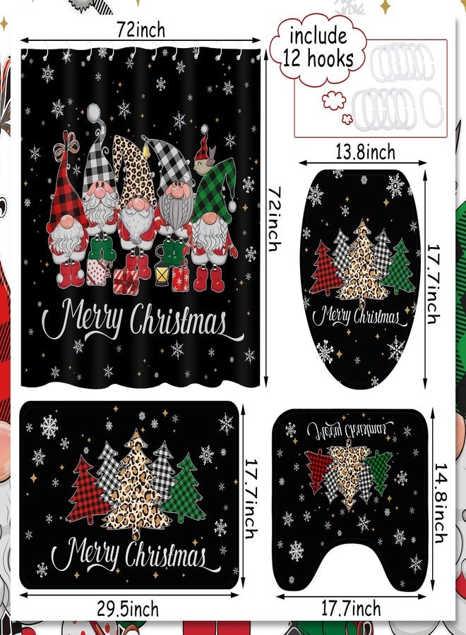 Rtteri 4 Pcs Christmas Shower Curtain Set with Non Slip Rug Toilet Lid Cover Bath Mat Christmas Bathroom Sets with 12 Pcs Hooks for Xmas Holiday Bathroom Decor, 72 x 72 Inch (Gnome) - Image 2