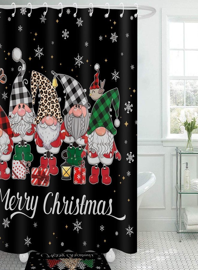 Rtteri 4 Pcs Christmas Shower Curtain Set with Non Slip Rug Toilet Lid Cover Bath Mat Christmas Bathroom Sets with 12 Pcs Hooks for Xmas Holiday Bathroom Decor, 72 x 72 Inch (Gnome) - Image 5