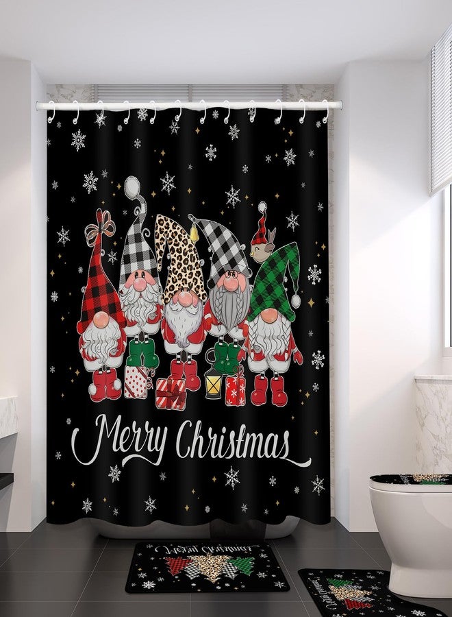 Rtteri 4 Pcs Christmas Shower Curtain Set with Non Slip Rug Toilet Lid Cover Bath Mat Christmas Bathroom Sets with 12 Pcs Hooks for Xmas Holiday Bathroom Decor, 72 x 72 Inch (Gnome) - Image 4