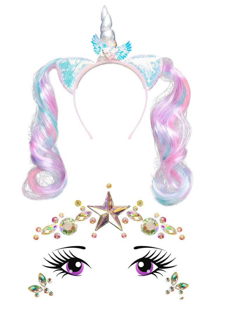 Loquat Unicorn Headband And Glitter Face Jewels Stickers for Unicorn Party Supplies Flowers Cat Ear Head Bands Headpiece - Image 1