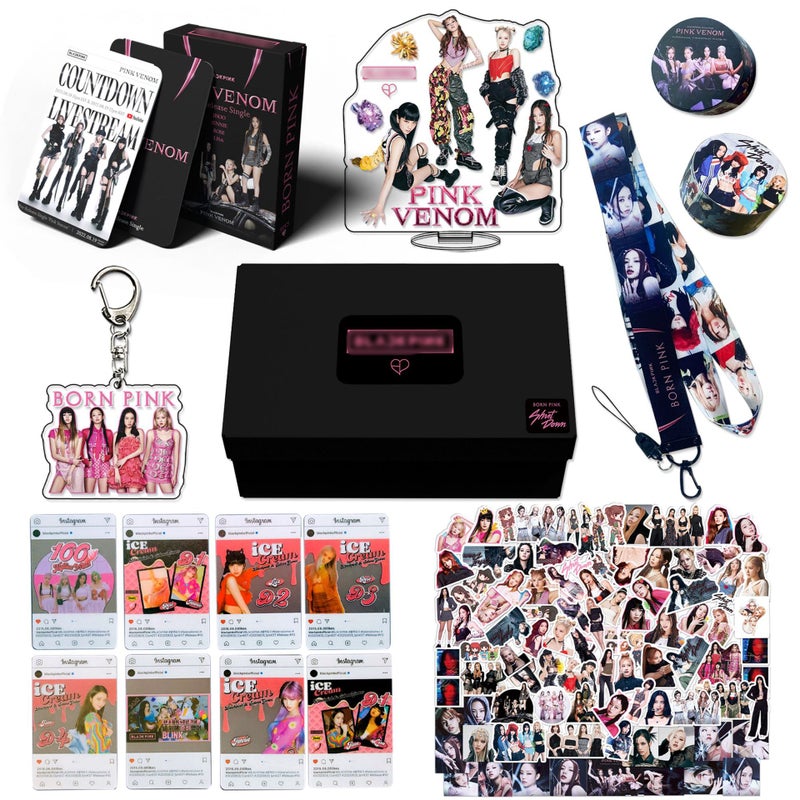 Black Pink Ink New Album Born Pink Peripheral Card Sticker Small Card Set Lanyard Key Chain Gift Box - Image 1