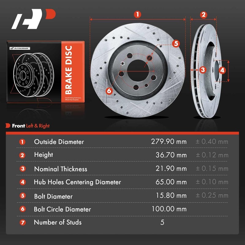 A-Premium Front Drilled and Slotted Brake Rotors - Image 5