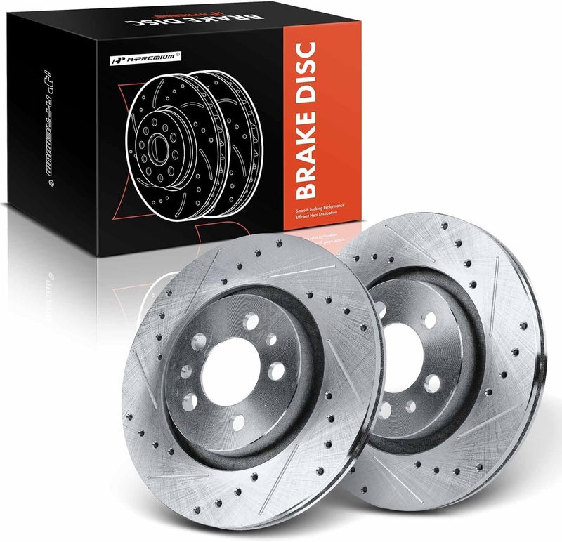 A-Premium Front Drilled and Slotted Brake Rotors - Image 1