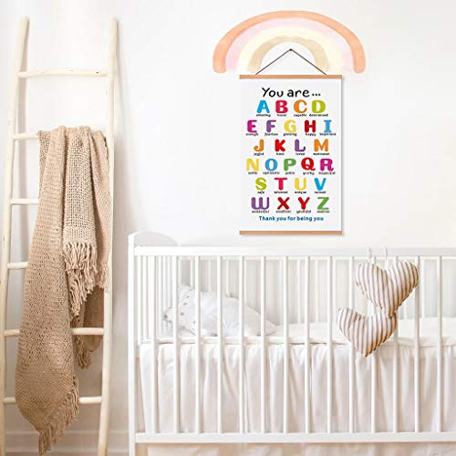 KAIRNE Colorful ABC Alphabet Art Print With Wood Magnetic Poster Hanger Frame , 28X45CM You Are Amazing Positive Affirmation Words Canvas Wall Art For Home School Classroom Room Decor - Image 4