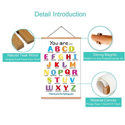 KAIRNE Colorful ABC Alphabet Art Print With Wood Magnetic Poster Hanger Frame , 28X45CM You Are Amazing Positive Affirmation Words Canvas Wall Art For Home School Classroom Room Decor - Image 5