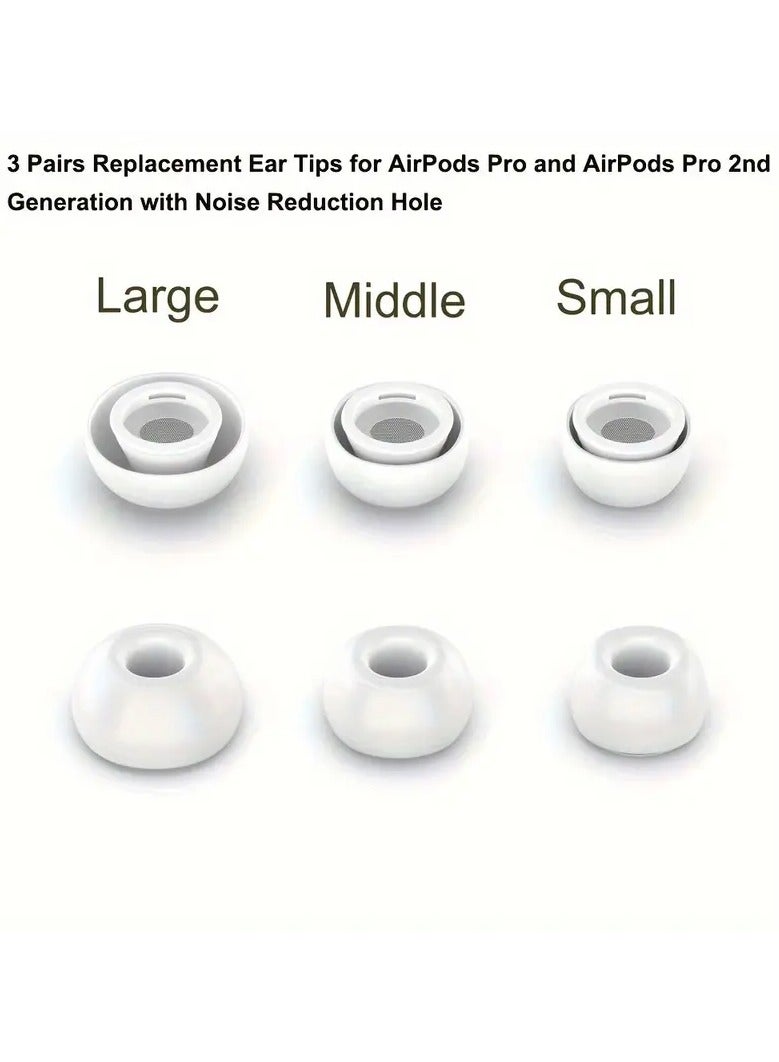 [3 Pairs] Premium Silicone Replacement Ear Tips for AirPods Pro & Pro 2 – Noise Reduction Hole – 6 Pieces (S/M/L) – Charging Case Compatible + Storage Box - Image 4