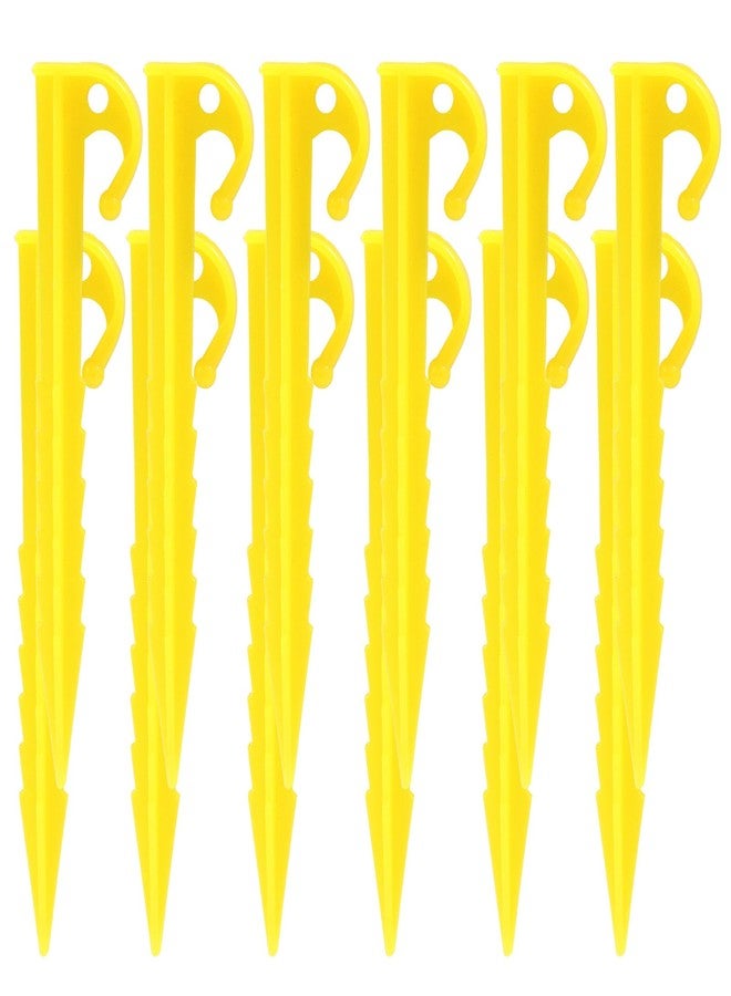 Moicstiy 12 Pack Plastic Tent Stakes, 5.7 Inch Yellow Serrated Edges Durable Garden Landscape Stakes Tent Spikes Hook for Camping, Gardening, Outdoor Beach - Image 5