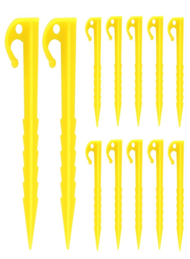 Moicstiy 12 Pack Plastic Tent Stakes, 5.7 Inch Yellow Serrated Edges Durable Garden Landscape Stakes Tent Spikes Hook for Camping, Gardening, Outdoor Beach - Image 1