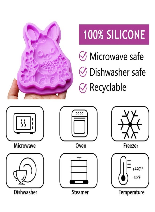 acvcatto Large Easter Bunny Silicone Mold, Floral Fondant Molds, Decorative Rabbit Chocolate Baking Molds, for Crafting Cake Decorating Cupcake Topper Candy Gum Paste Set of 2 - Image 3