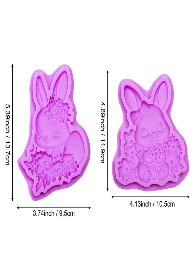 acvcatto Large Easter Bunny Silicone Mold, Floral Fondant Molds, Decorative Rabbit Chocolate Baking Molds, for Crafting Cake Decorating Cupcake Topper Candy Gum Paste Set of 2 - Image 2