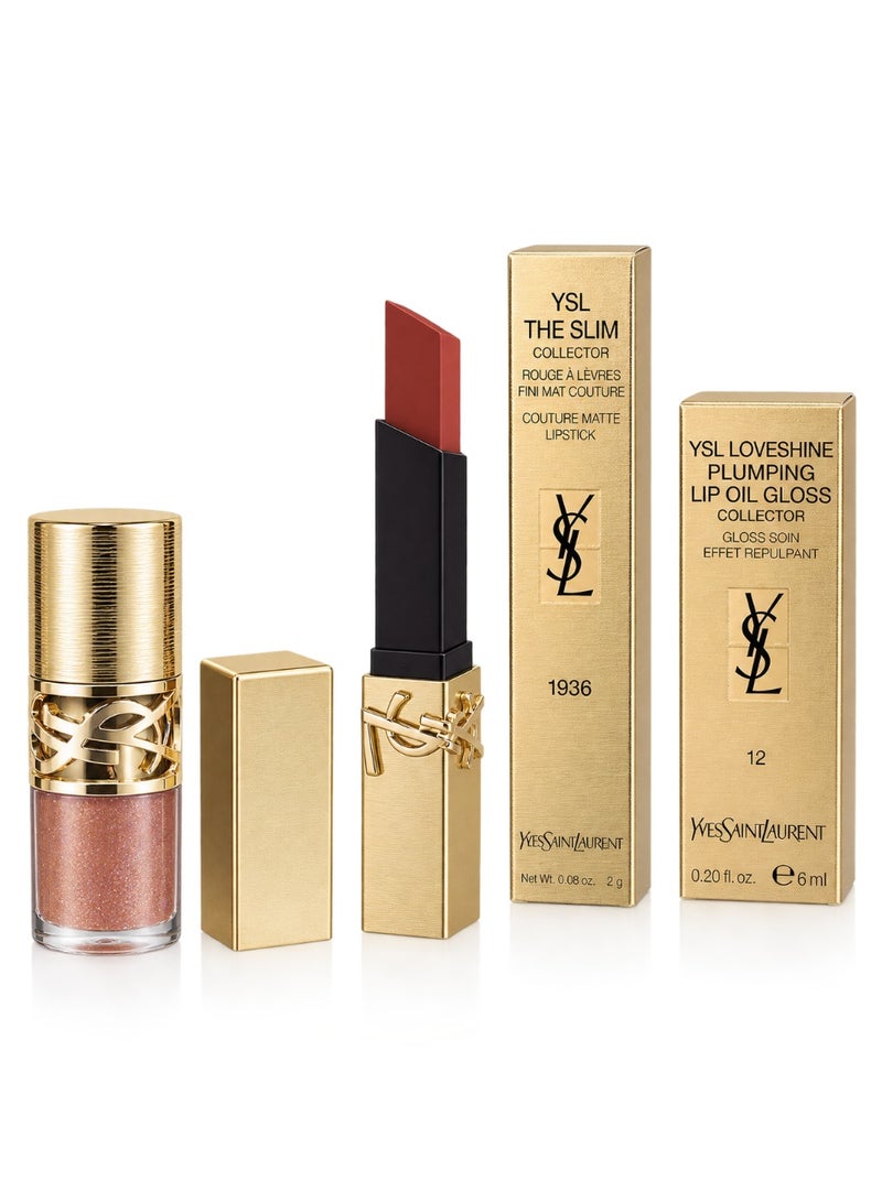 ایو سن لوران مجموعة أحمر شفاه وزيت الشفاه اللامع من YSL | The Slim 1936 Fiery Era و Loveshine 12 Honey Moon - Image 1