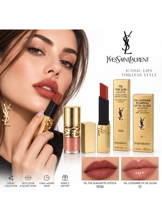 ایو سن لوران مجموعة أحمر شفاه وزيت الشفاه اللامع من YSL | The Slim 1936 Fiery Era و Loveshine 12 Honey Moon - Image 2