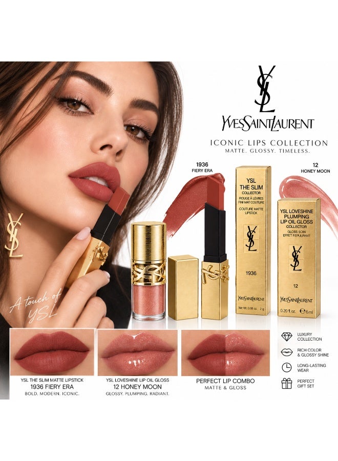 ایو سن لوران مجموعة أحمر شفاه وزيت الشفاه اللامع من YSL | The Slim 1936 Fiery Era و Loveshine 12 Honey Moon - Image 3