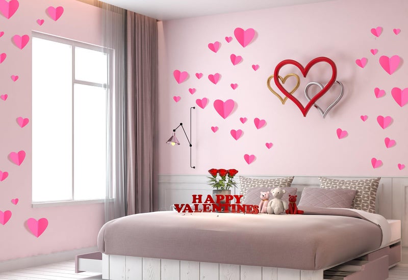 YOTNUS 60 Pcs Valentines-Day-Wall-Decorations  3D Heart Valentine Wall Stickers  Waterproof Wall Decals  for Wedding Anniversary Party Bedroom Home Office School Decor  4 Different Sizes Pink - Image 5