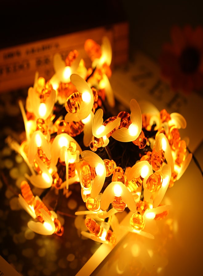Solar Powered Garden String Light 7m/22.97ft 50 Beads Honey Bee Fairy String Lights IP65 Water-resistant Outdoor Hanging Lighting for Holiday Party Living Room Garden Patio - Image 4