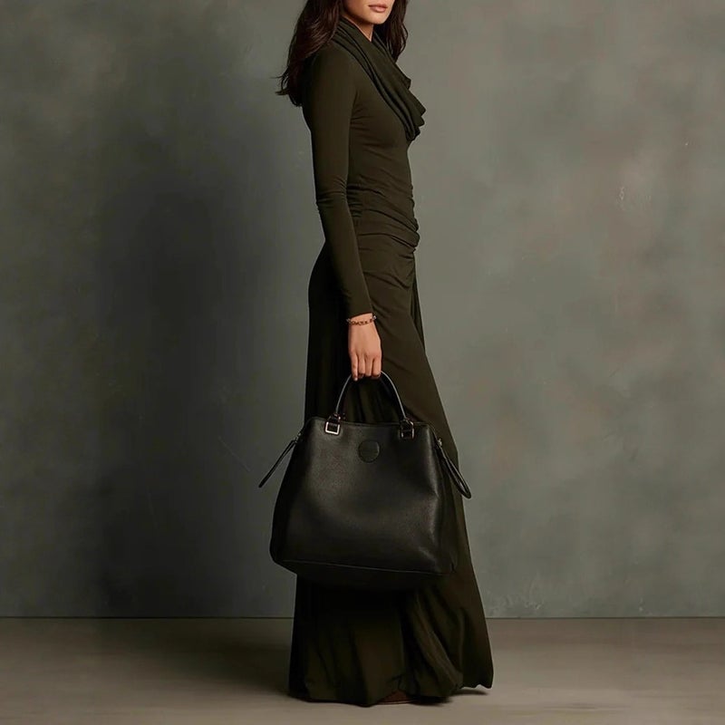Elegant Turtleneck Ruched Bodycon Dress - Image 4