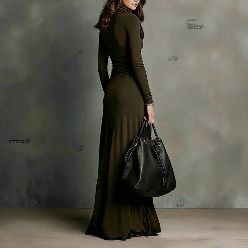 Elegant Turtleneck Ruched Bodycon Dress - Image 3