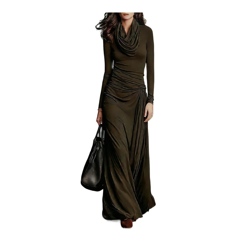 Elegant Turtleneck Ruched Bodycon Dress - Image 1