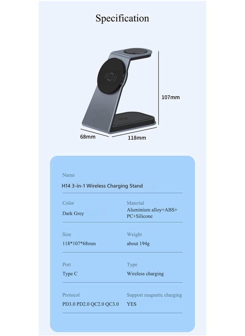 Charome - 3-in-1 Wireless Charging Stand Fast Charging for Phone, Watch, Earbuds, Sleek Design, LED Indicator, Overcharge Protection, Compact Build, Anti-Slip Base, Multiple Device Compatibility - Image 1