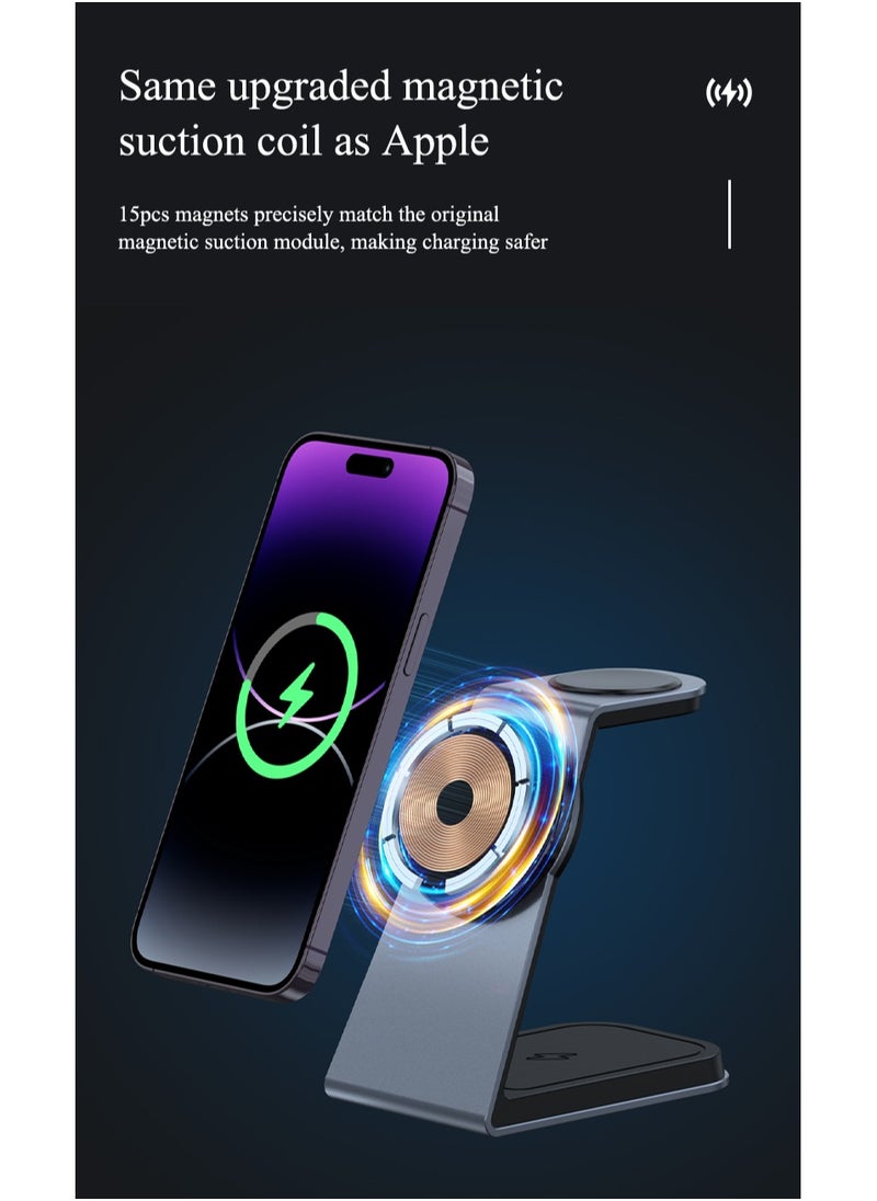 Charome - 3-in-1 Wireless Charging Stand Fast Charging for Phone, Watch, Earbuds, Sleek Design, LED Indicator, Overcharge Protection, Compact Build, Anti-Slip Base, Multiple Device Compatibility - Image 1