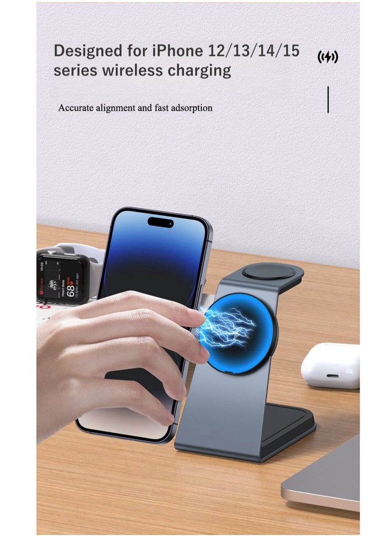 Charome - 3-in-1 Wireless Charging Stand Fast Charging for Phone, Watch, Earbuds, Sleek Design, LED Indicator, Overcharge Protection, Compact Build, Anti-Slip Base, Multiple Device Compatibility - Image 1