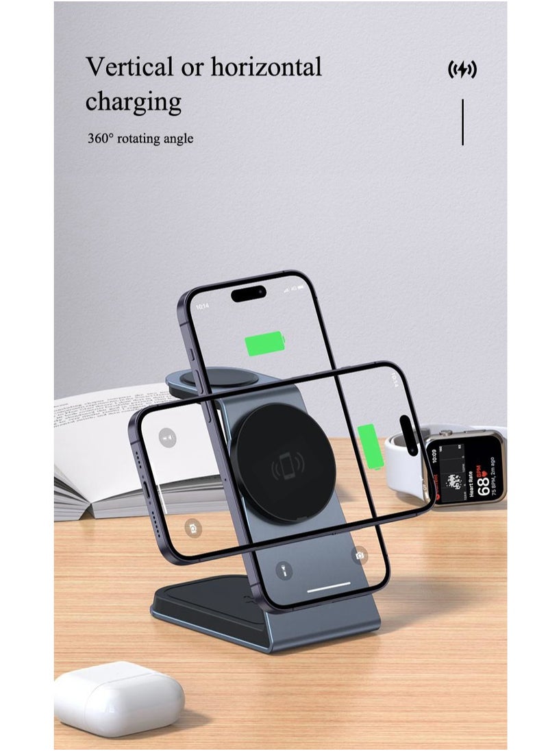 Charome - 3-in-1 Wireless Charging Stand Fast Charging for Phone, Watch, Earbuds, Sleek Design, LED Indicator, Overcharge Protection, Compact Build, Anti-Slip Base, Multiple Device Compatibility - Image 1