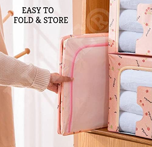 BLINE Fabric Rectangular Collapsible Foldable Box Wardrobe Storage Organizer Bag with Steel Frame Multicolor Standard 66L - Image 4