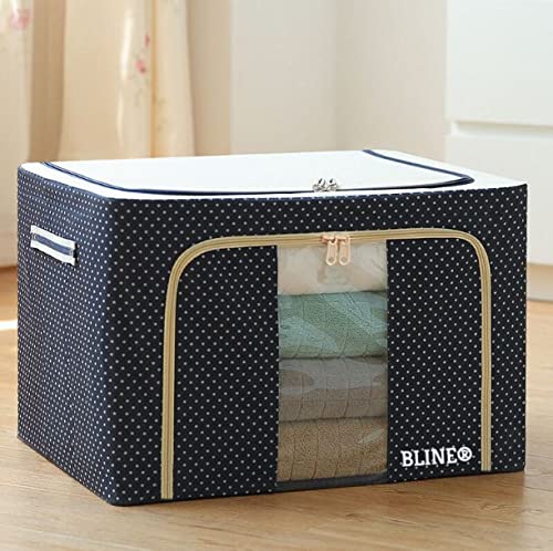 BLINE Fabric Rectangular Collapsible Foldable Box Wardrobe Storage Organizer Bag with Steel Frame Multicolor Standard 66L - Image 1