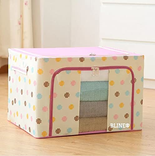 BLINE Fabric Rectangular Collapsible Foldable Box Wardrobe Storage Organizer Bag with Steel Frame Multicolor Standard 66L - Image 2