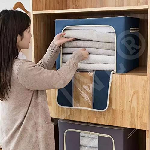 BLINE Fabric Rectangular Collapsible Foldable Box Wardrobe Storage Organizer Bag with Steel Frame Multicolor Standard 66L - Image 3