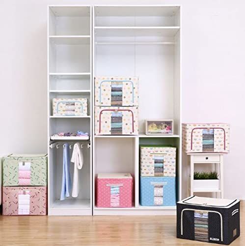 BLINE Fabric Rectangular Collapsible Foldable Box Wardrobe Storage Organizer Bag with Steel Frame Multicolor Standard 66L - Image 5
