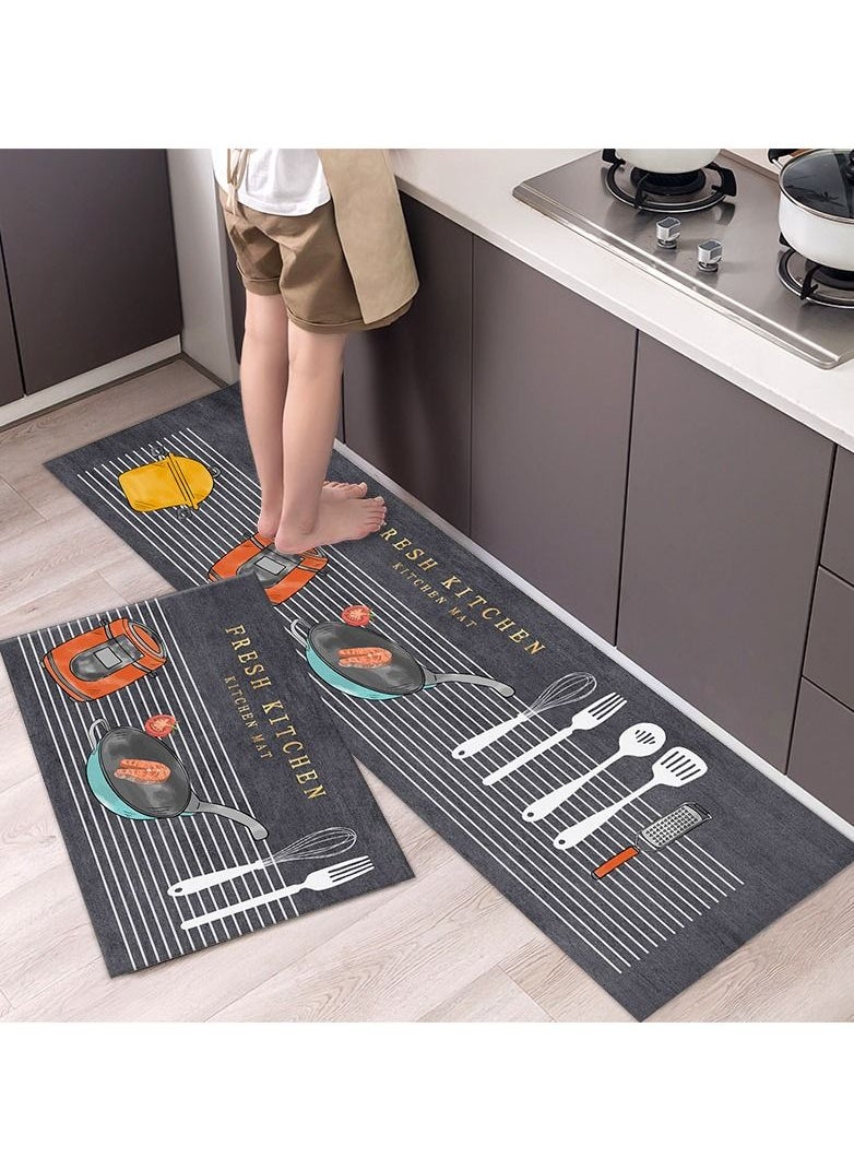 Mei Lifestyle - 2 PCS Set Large Kitchen Mats with Thick Non-Slip Bottom for Kitchen Floor with Beautiful Design (50×80CM And 50×160CM) - Image 1