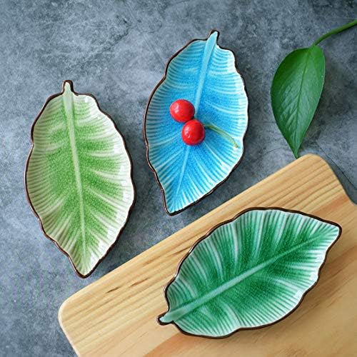 Gaolinci Gaolinci 7 Inches Lovely Banana Leaves Shaped Ceramics Seasoning DishesTea Bag HoldersKetchup SaucerAppetizer PlatesVinegar Spice Salad Soy Sushi Wasabi Seasoning Dipping Dishes Set of 3  - Image 4