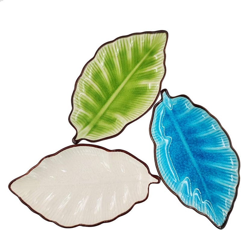 Gaolinci Gaolinci 7 Inches Lovely Banana Leaves Shaped Ceramics Seasoning DishesTea Bag HoldersKetchup SaucerAppetizer PlatesVinegar Spice Salad Soy Sushi Wasabi Seasoning Dipping Dishes Set of 3  - Image 1