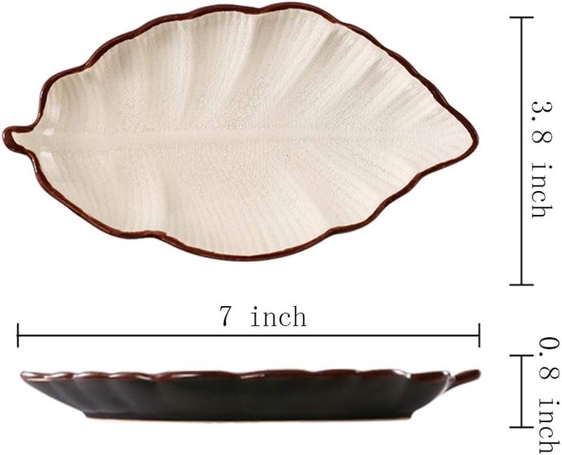 Gaolinci Gaolinci 7 Inches Lovely Banana Leaves Shaped Ceramics Seasoning DishesTea Bag HoldersKetchup SaucerAppetizer PlatesVinegar Spice Salad Soy Sushi Wasabi Seasoning Dipping Dishes Set of 3  - Image 2