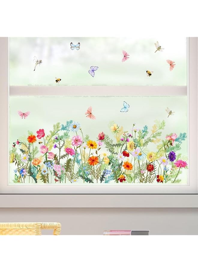 erorex Flower Butterfly Window Clings Wall Stickers Pvc Double Sided Spring Floral Butterfly Anti Collision Removable Window Decals Window Decals For Home Party Shop Display Glass Decorations  - Image 1