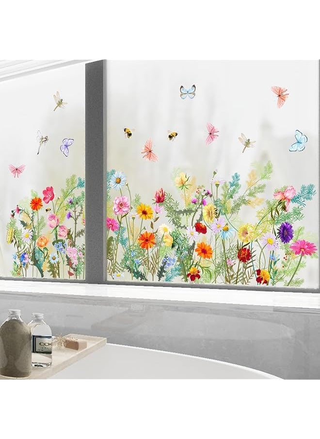 erorex Flower Butterfly Window Clings Wall Stickers Pvc Double Sided Spring Floral Butterfly Anti Collision Removable Window Decals Window Decals For Home Party Shop Display Glass Decorations  - Image 4