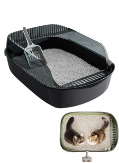Generic Large Detachable Cat Litter Box Semi Closed Cat Potty Tray Toilet Anti Splashing Cat Supplies With Plastic Scoop Deodorizing Bag Easy Clean No Smell (Black)  - Image 1